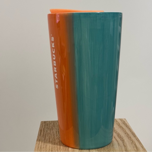 Starbucks Summer Sunset Ceramic Tumbler 12oz Peach Blue Red Color Block 2020 - Picture 7 of 10